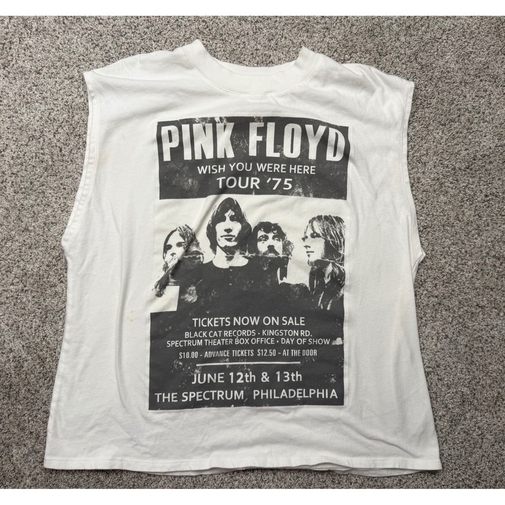 Junk Food Pink Floyd Muscle Tee Wish You Were Here Tour 75 L White Rock Graphic